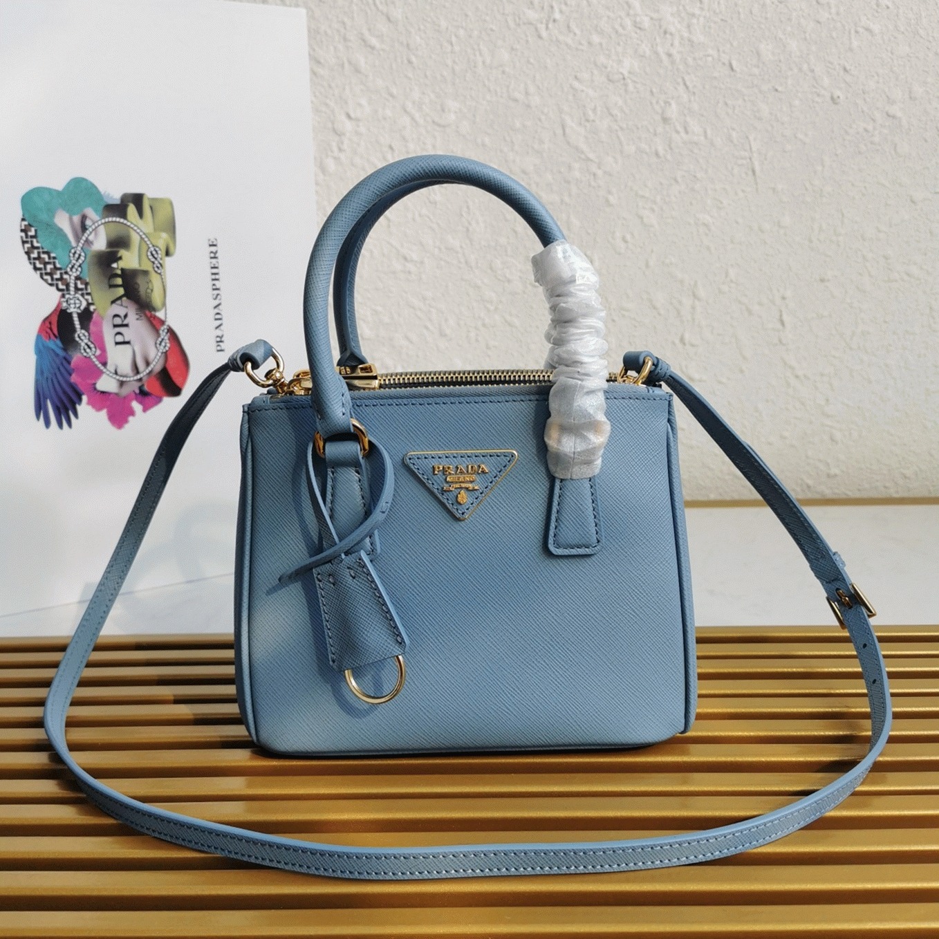 Light Blue Prada Mini Galleria Bag Fake angle 4