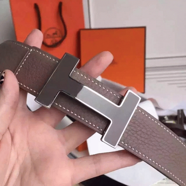 Fake Hermes Kits belt in grey epsom with Constance buckle angle 3