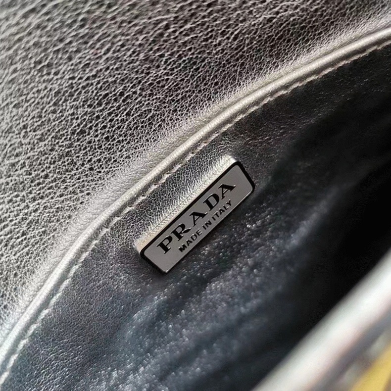 Silver Prada Cleo Flap Bag Knockoff angle 4