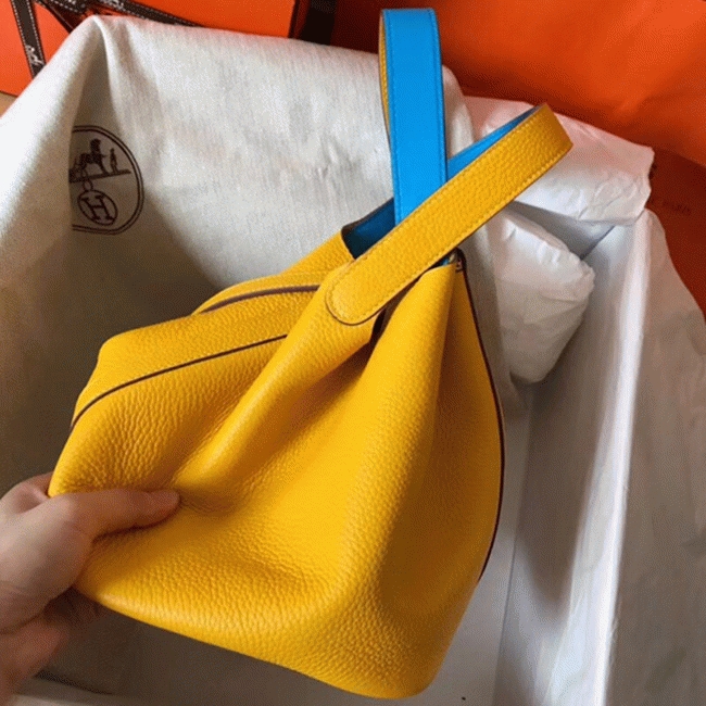 Yellow bicolor luxury copy Hermes Picotin Lock 18cm handbag angle 4