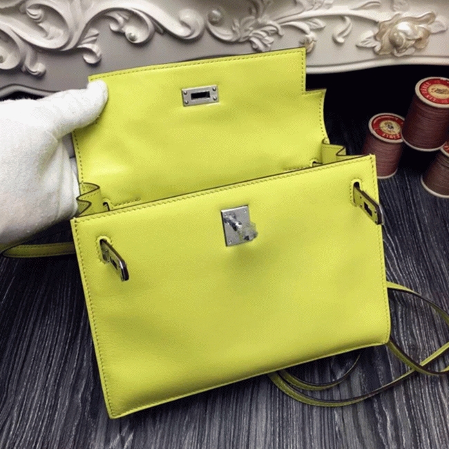 Yellow Swift Leather Copy Hermes Kelly Danse Bright Handbag angle 4