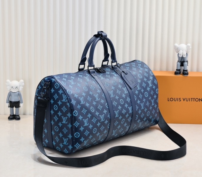 LV Monogram Shadow Keepall Bandouliere 50 In Navy River Blue angle 2