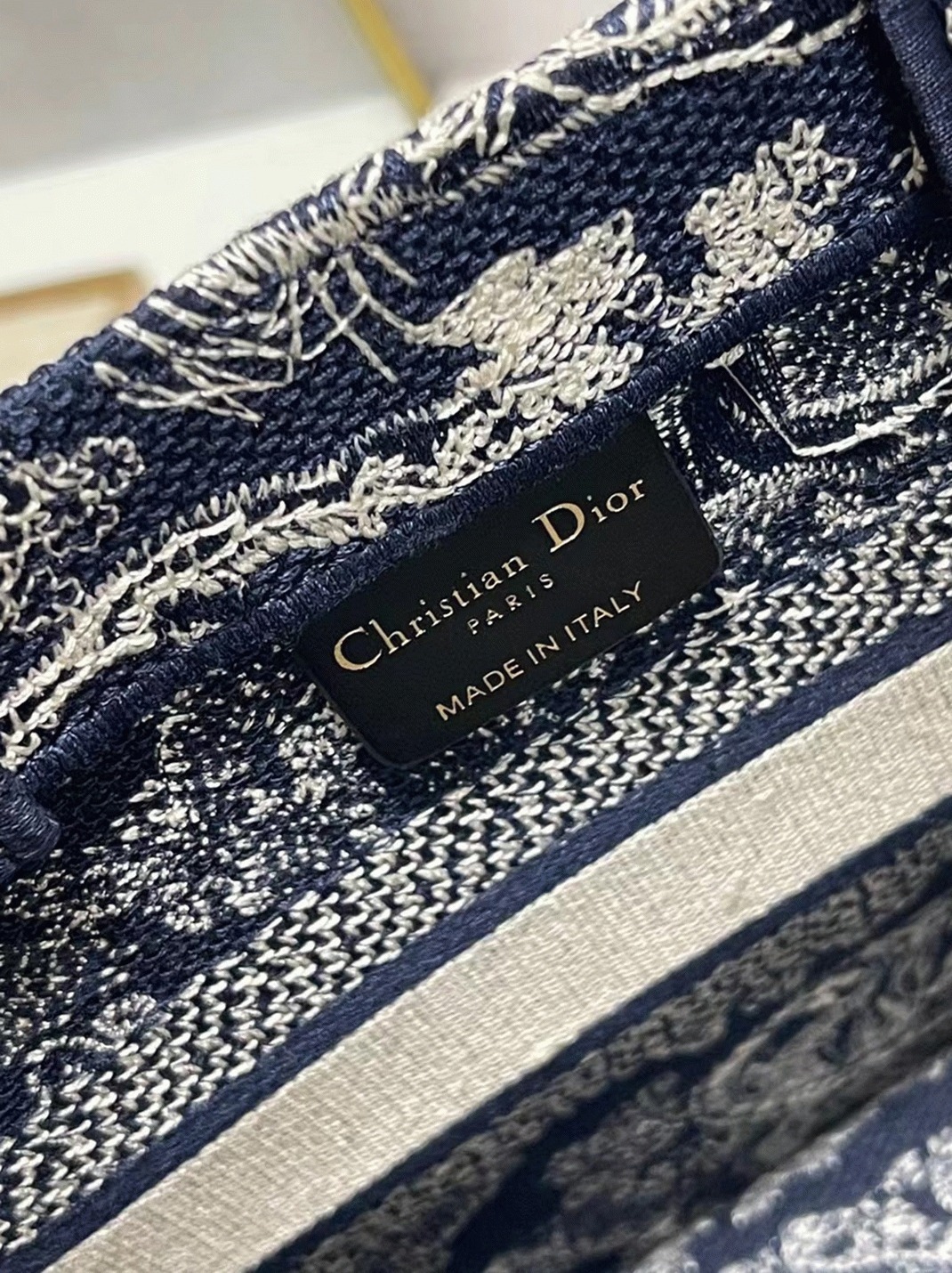 Dior Small Book Tote Bag Knockoff in Blue Toile de Jouy Reverse Embroidery angle 5