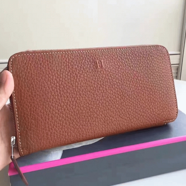 Brown Luxury Replica Hermes Wallet Azap Zipped