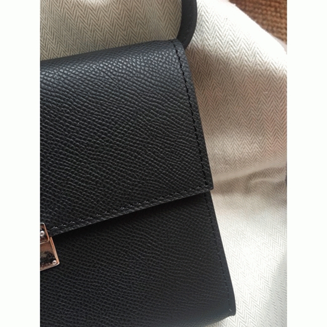 Black replica Hermes Clic wallet with strap angle 4