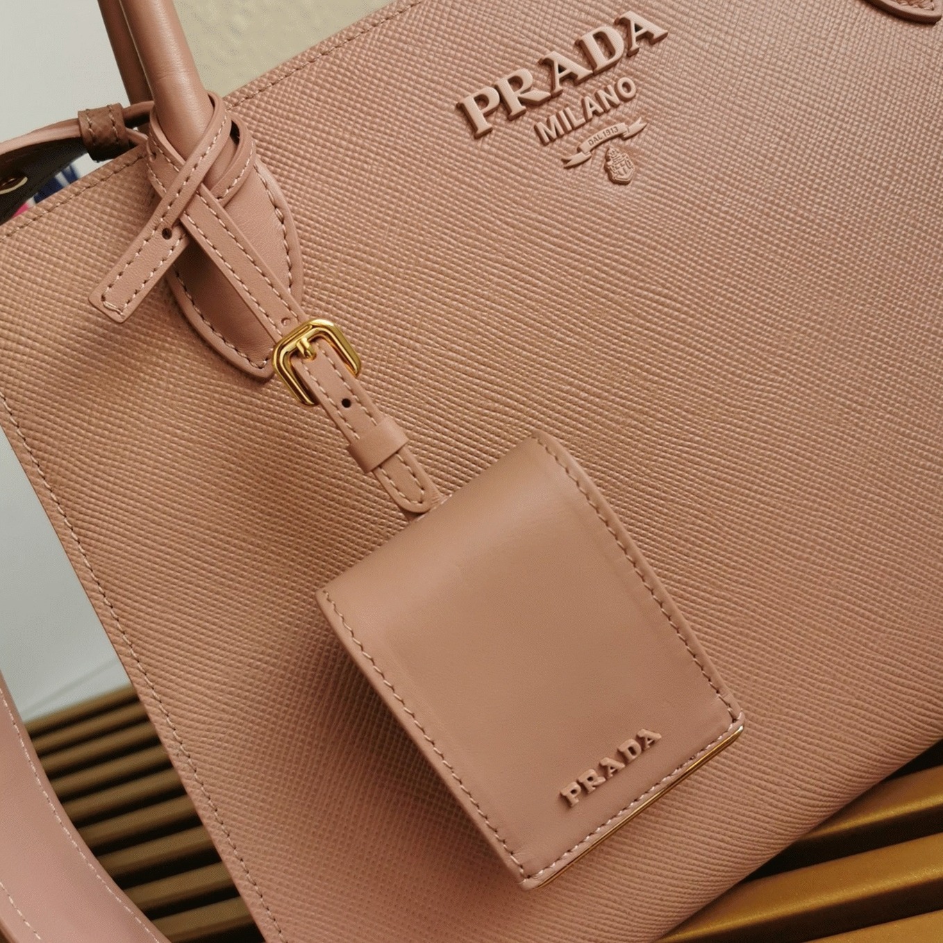 Prada Monochrome Medium Bag Best Replica in Nude angle 4