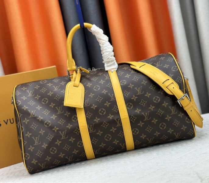 Louis Vuitton Monogram Macassar Canvas Keepall Bandouliere 50 In Safran Yellow