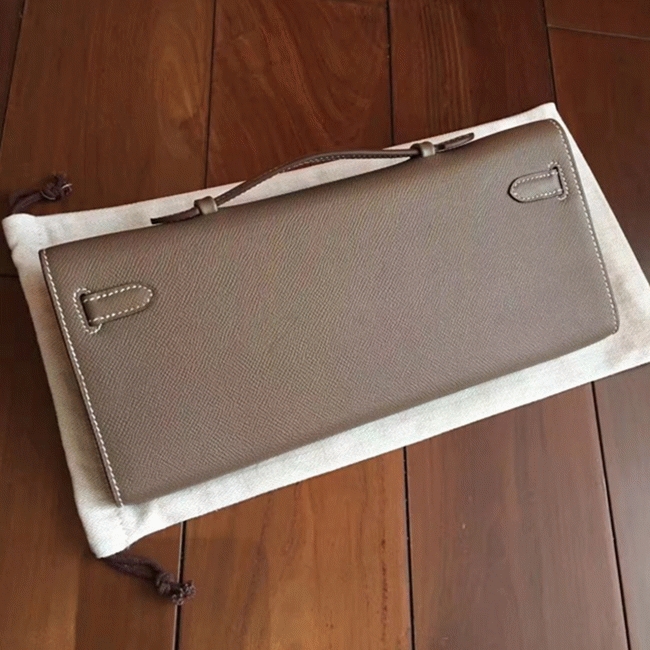 Etoupe Epsom Knockoff Hermes Kelly Cut Clutch Stylish Purse angle 5