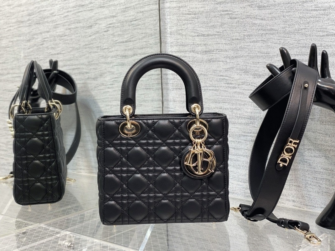 Dior Small Lady Dior My ABCDior Bag Knockoff in Black Cannage Lambskin angle 3