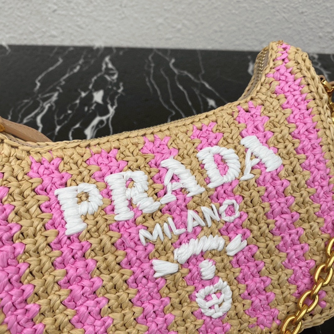 Prada Re-Edition Bag Knockoff in Beige and Pink Stripe angle 5