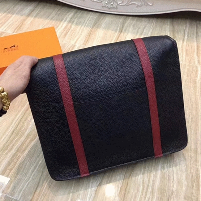 Black Knockoff Hermes Bicolor Steve Messenger Bag angle 4