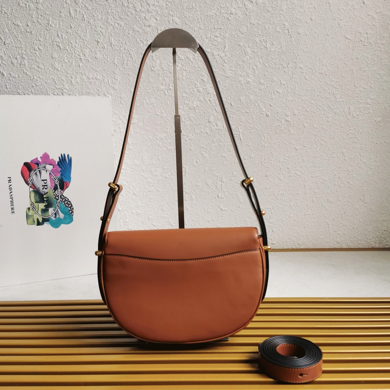 Brown Prada Arque Shoulder Bag with Flap Fake angle 4