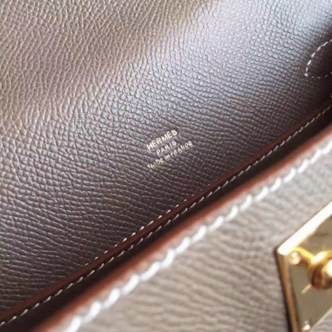 Etoupe Epsom Top Replica Hermes Kelly Pochette Mini Handbag angle 2