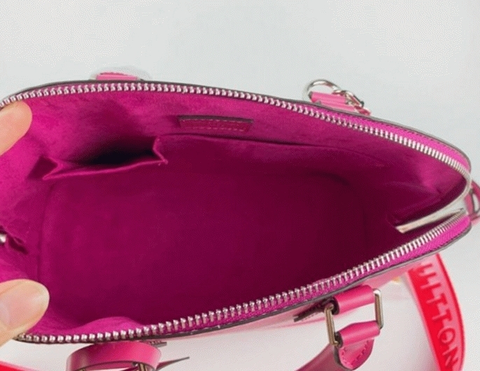 Louis Vuitton Epi Leather Alma PM Handbag In Pondichery Pink With Jacquard Strap angle 4