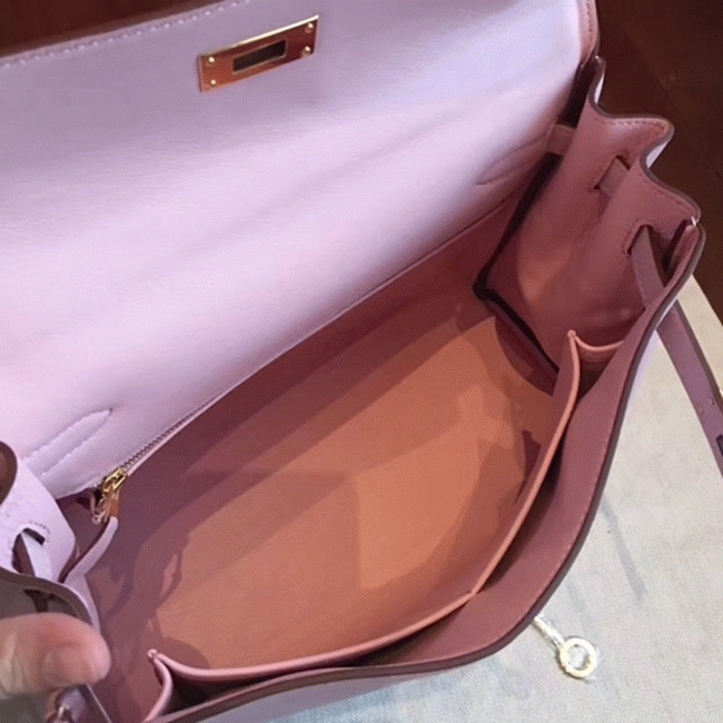 Rose Dragee Swift Knockoff Hermes Kelly Retourne 32cm Purse angle 3