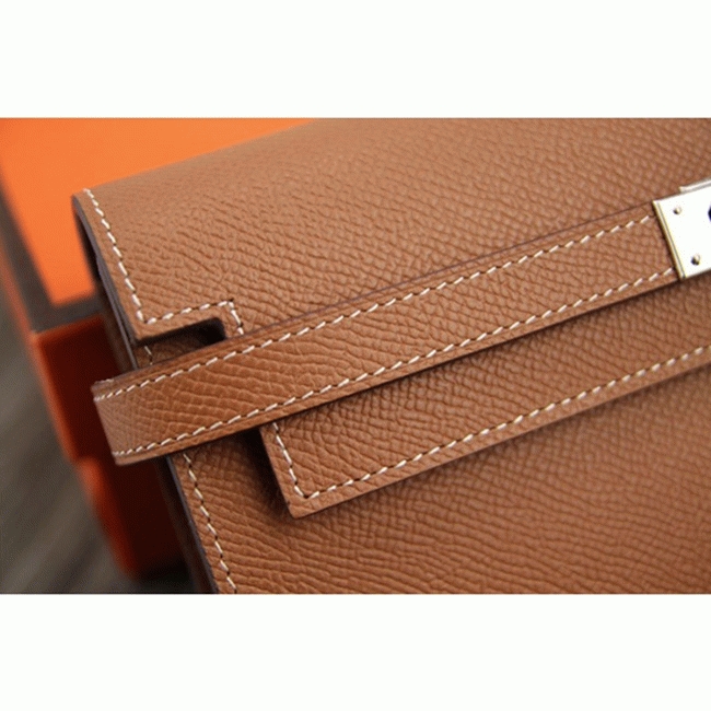 Brown fake designer Hermes Kelly Longue wallet angle 3
