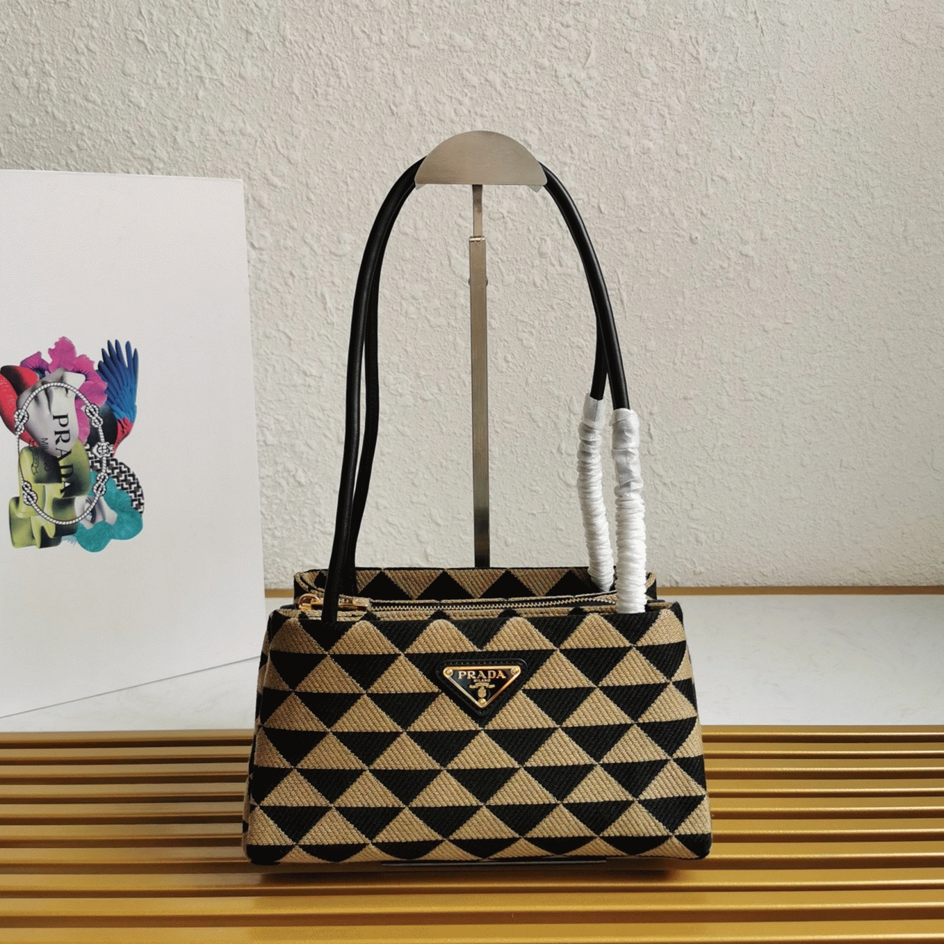 Prada Supernova Small Shoulder Bag Imitation in Black/Beige angle 2