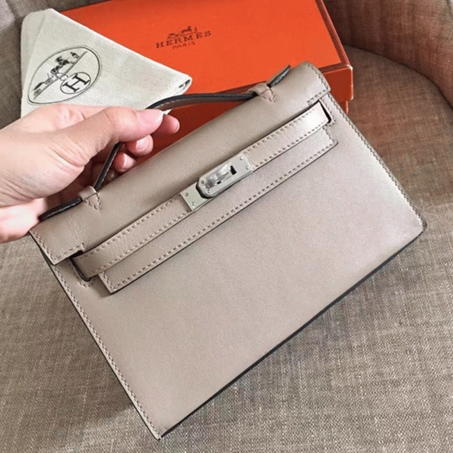 Hermes Grey Swift Top Replica Designer Kelly Pochette Soft Purse