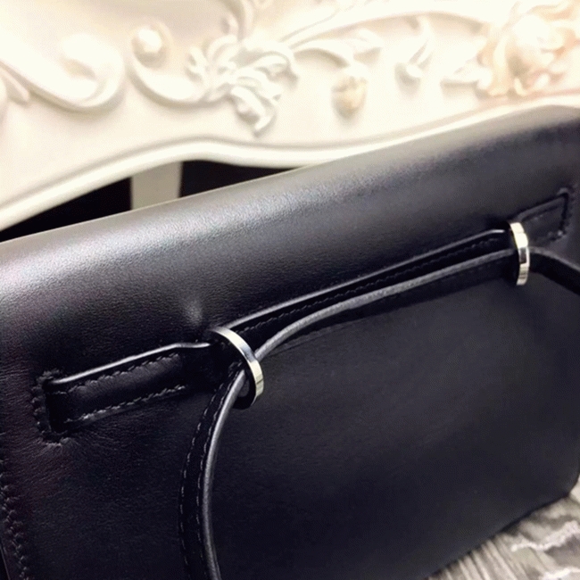 Black Swift Leather Replica Hermes Kelly Danse Versatile Handbag angle 5