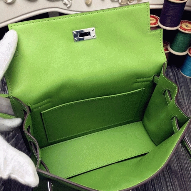 Green Swift Leather Top Replica Hermes Kelly Danse Convertible Bag angle 4