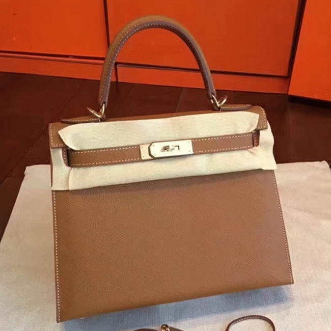 Brown Epsom Faux Luxury Hermes Kelly Sellier 28cm Elegant Purse