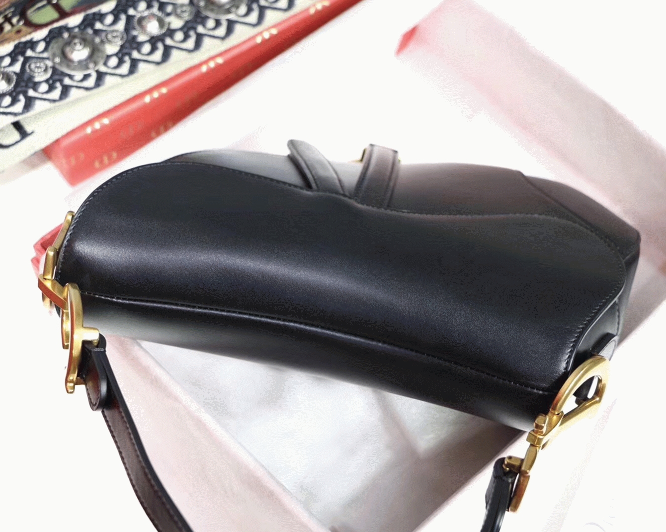 Dior Saddle Bag Fake in Black Smooth Calfskin angle 5