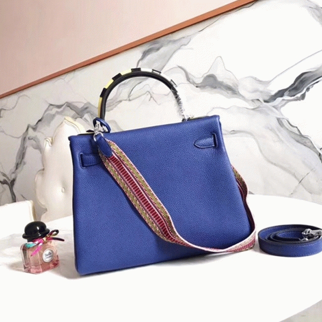 Blue with Zigzag Handle Replica Hermes Kelly 28cm Special Design angle 4