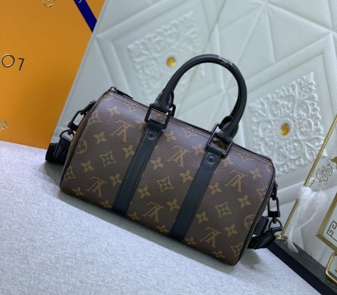 Louis Vuitton Monogram Canvas Keepall Bandouliere 25 In Black angle 3