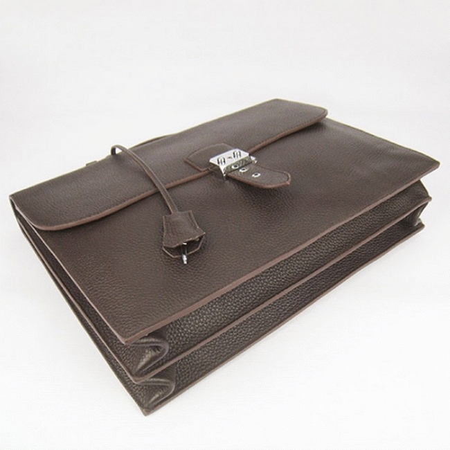 Chocolate Calf Leather Knockoff Hermes Sac A Depeches 38cm Office Bag angle 2