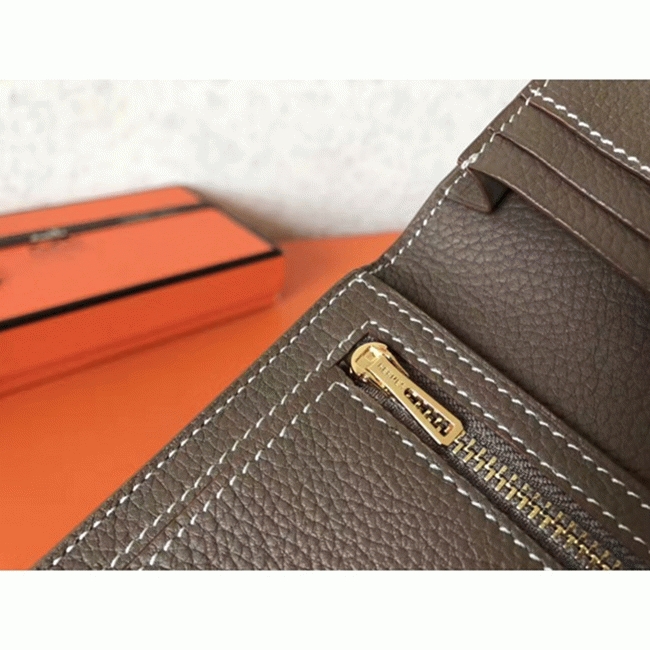 Taupe Clemence Fake Luxury Hermes Bearn Wallet angle 3