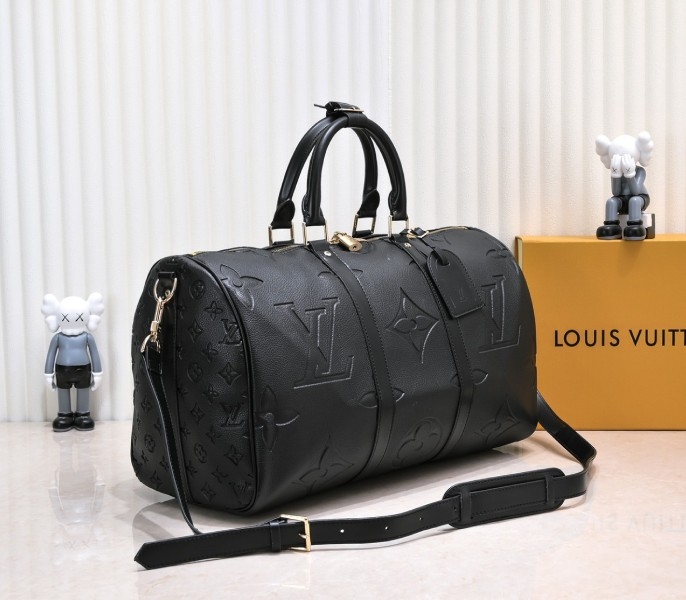 LV Monogram Empreinte Keepall Bandouliere 45 In Black angle 2
