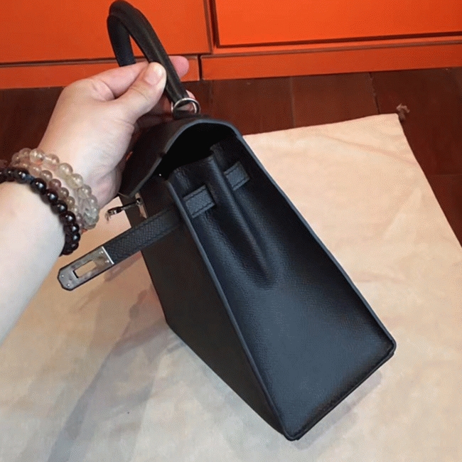 Black Epsom Fake Hermes Kelly 25cm Sellier Structured Purse angle 3