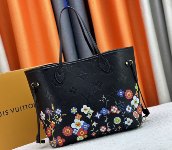 Louis Vuitton X TM Monogram Empreinte Neverfull MM In Black With Style 1 angle 3