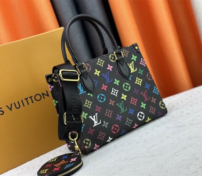 Louis Vuitton X TM Multicolored Onthego PM In Black angle 2