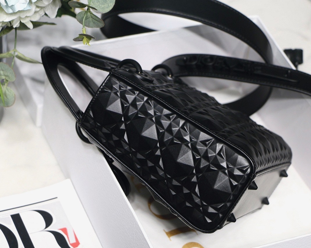 Dior Small Lady Dior My ABCDior Bag Fake in Black Calfskin with Diamond Motif angle 3