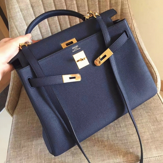 Sapphire Clemence Fake Hermes Kelly Retourne 28cm Premium Bag angle 3