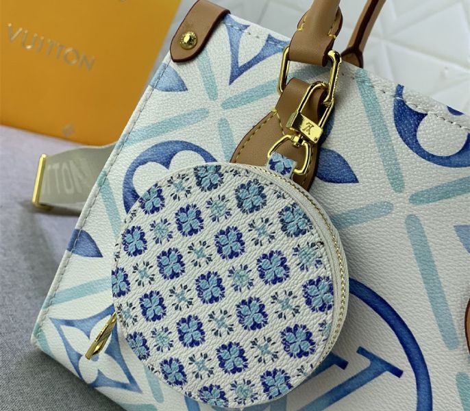 Louis Vuitton LV By The Pool Monogram Tiles Canvas Onthego PM Tote In Lagoon Blue angle 5