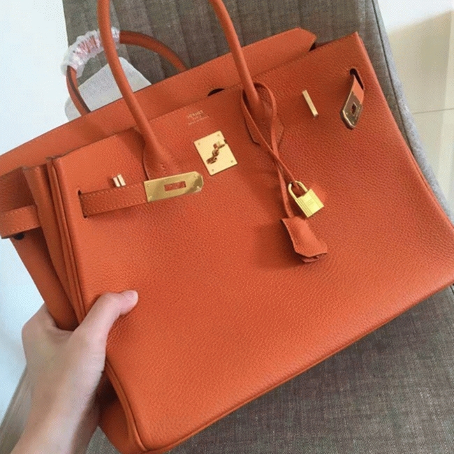 Orange Hermes Birkin 35cm Deluxe Knockoff Tote angle 3