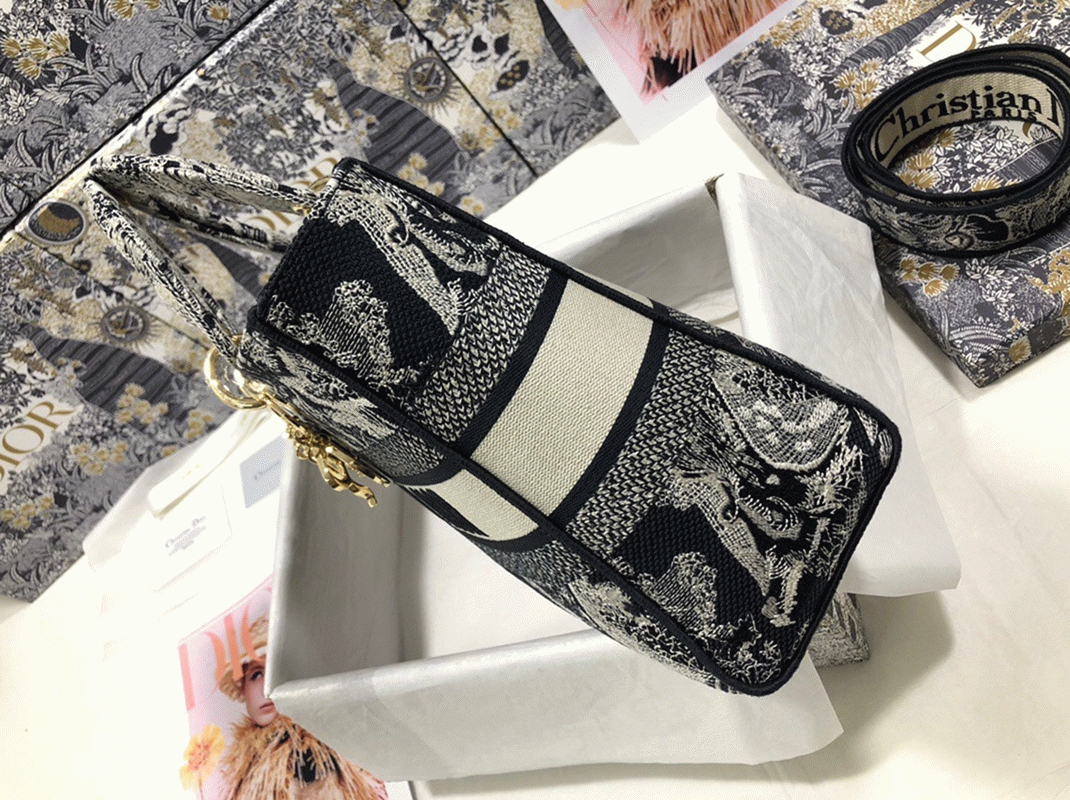 Dior Lady D-Lite Large Bag Fake in Blue Toile de Jouy Reverse Embroidery angle 5