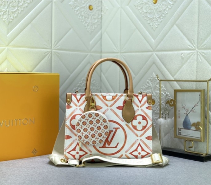 Louis Vuitton LV By The Pool Monogram Tiles Canvas Onthego PM Tote In Coral