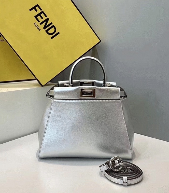 Top Quality Fake Fendi Peekaboo Mini Bag In Silver Metallic Lambskin angle 2