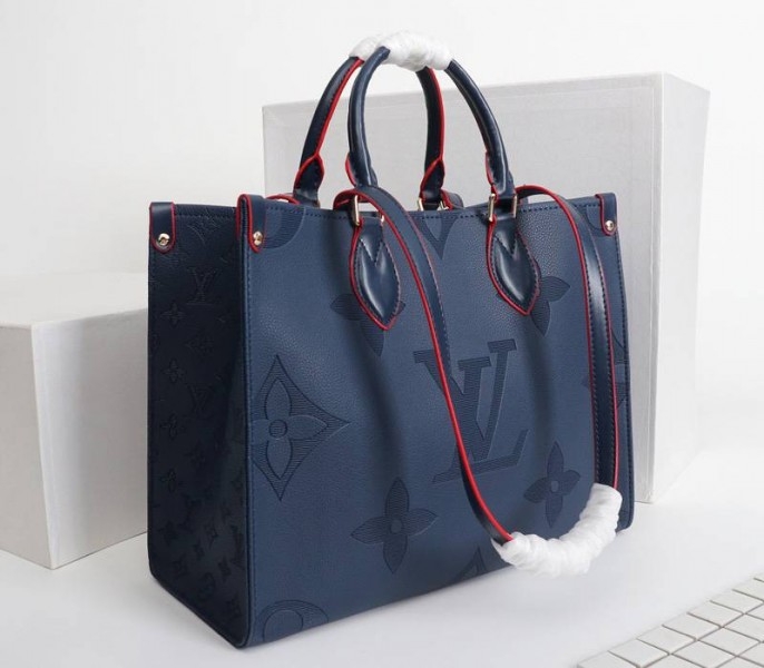 Louis Vuitton Monogram Empreinte Giant Onthego MM Tote In Navy Blue angle 2
