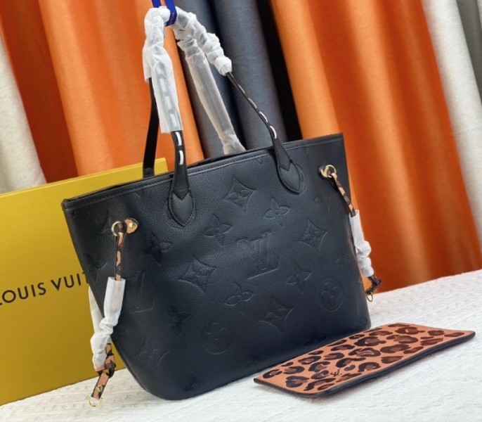 Louis Vuitton Monogram Empreinte Wild At Heart Neverfull MM Tote In Black angle 2