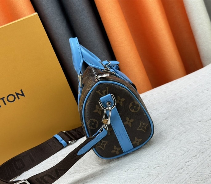Louis Vuitton Monogram Macassar Canvas Keepall Bandouliere 25 In Gaston Blue angle 3