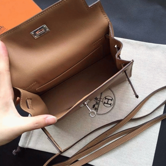 Brown Swift Leather High Quality Replica Hermes Kelly Danse Classic Purse angle 5