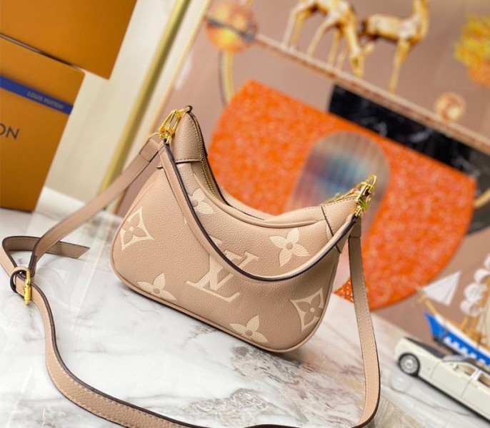 Louis Vuitton Bicolor Monogram Empreinte Leather Bagatelle Mini Hobo In Tourterelle Gray