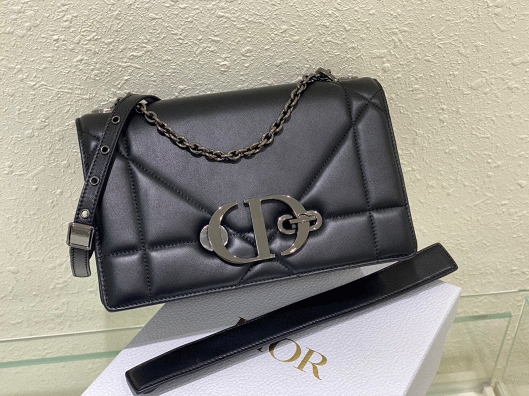 Dior 30 Montaigne Chain Bag with Handle Fake in Black Lambskin angle 3