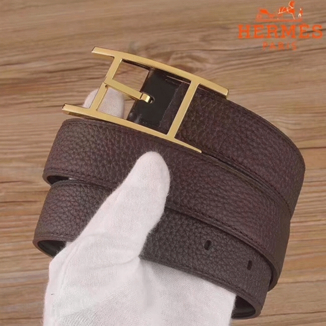 Replica Hermes Quentin chocolate reversible belt angle 4