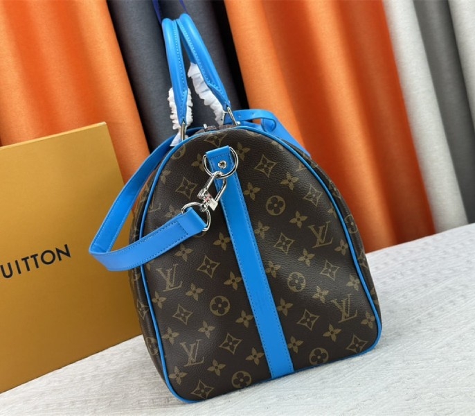 Louis Vuitton Monogram Macassar Canvas Keepall Bandouliere 50 In Gaston Blue angle 4