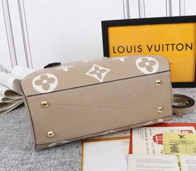 Louis Vuitton Monogram Empreinte Montaigne MM In Tourterelle Gray angle 4